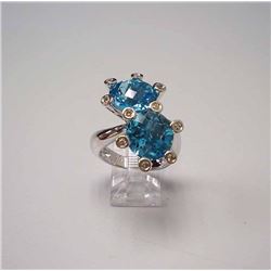 14KT White Gold 11.51ctw Blue Topaz and Diamond Ring