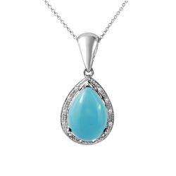 14KT White Gold 9.08ct Turquoise and Diamond Pendant with Chain