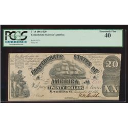 1861 $20 Confederate States of American Note PCGS 40