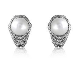 18KT White Gold 16.04ctw Pearl and Diamond Earrings