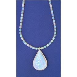 14KT White Gold 45.82ctw Opal and Diamond Necklace
