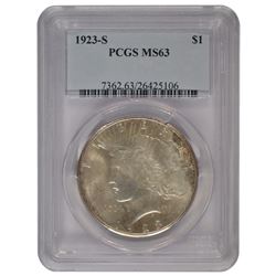 1923-S $1 Peace Silver Dollar Coin PCGS MS63