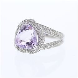 14KT White Gold 4.53ct Amethyst and Diamond Ring