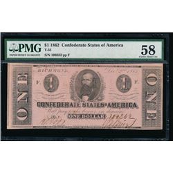 1862 $1 Confederate States of America Note PMG 58