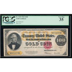 1922 $100 Gold Certificate PCGS 35 Very Fine