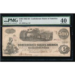 1862-63 $100 Confederate States of America Note PMG 40