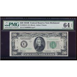 1934B $20 Richmond Federal Reserve Note PMG 64EPQ