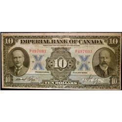 1923 $10 Imperial Bank of Canada Note