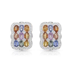 14KT White Gold 10.01ctw Multi Color Sapphire and Diamond Earrings