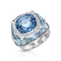 14KT White Gold 16.24ctw Blue Topaz and Diamond Ring