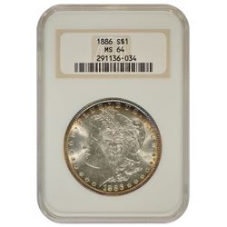 1886 $1 Morgan Silver Dollar Coin NGC MS64