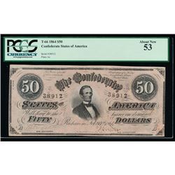 1864 $50 Confederate States of America Note PCGS 53