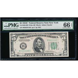 1934C $5 New York Federal Reserve Note PMG 66EPQ