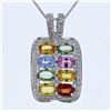 Image 1 : 14KT White Gold 4.03ctw Multi Color Sapphire and Diamond Pendant with Chain