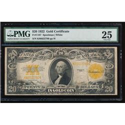 1922 $20 Gold Certificate PMG 25