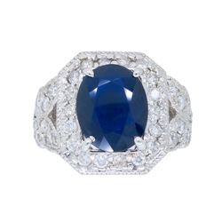 14KT White Gold Blue Sapphire and Diamond Ring