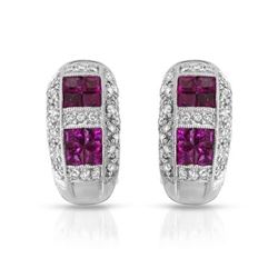 14KT White Gold 1.44ctw Ruby and Diamond Earrings