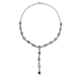14KT White Gold 5.64ctw Multi Color Sapphire and Diamond Necklace