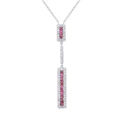 14KT White Gold Pink Sapphire and Diamond Pendant with Chain