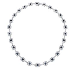 14KT White Gold 5.30ctw Blue Sapphire and Diamond Necklace