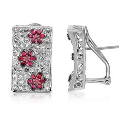 14KT White Gold 0.78ctw Ruby and Diamond Earrings