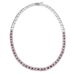 14KT White Gold 7.76ctw Ruby and Diamond Necklace