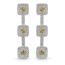 14KT White Gold 1.13ctw Yellow Sapphire and Diamond Earrings