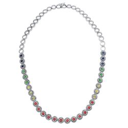 14KT White Gold 4.00ctw Multi Color Sapphire and Diamond Necklace