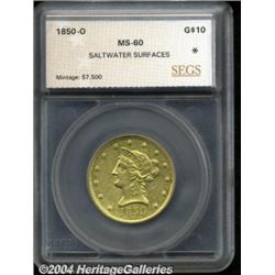 1850-O $10 Eagle MS60 Saltwater Surfaces SEGS (AU58 Sea Salvaged, Cleaned).