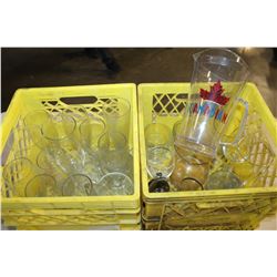 2 CRATES OF BEER GLASSES AND PITCHERS