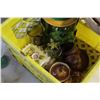 Image 2 : YELLOW CRATE OF GLASSWARE COOKIE JAR FIGURE AND TEAPOTS