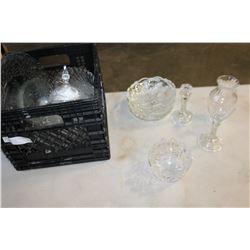 BLACK CRATE OF CRYSTAL AND GLASSES