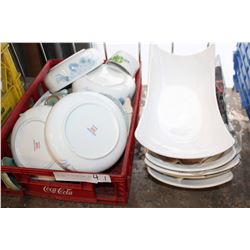 RED CRATE OF EASTERN BOWLS AND PLATTERS