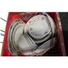 Image 1 : RED CRATE OF DISHES PLATES AND BOWLS