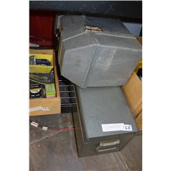 LARGE GREY TOOLBOX WITH SPARK PLUGS AND PARTS AND TUFFBOX TOOLBOX