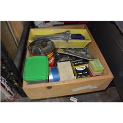 WOODEN BOX OF SHOP SUPPLIES