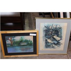 TWO SIGNED WATER COLORS SCENERY AND STREET SCENE