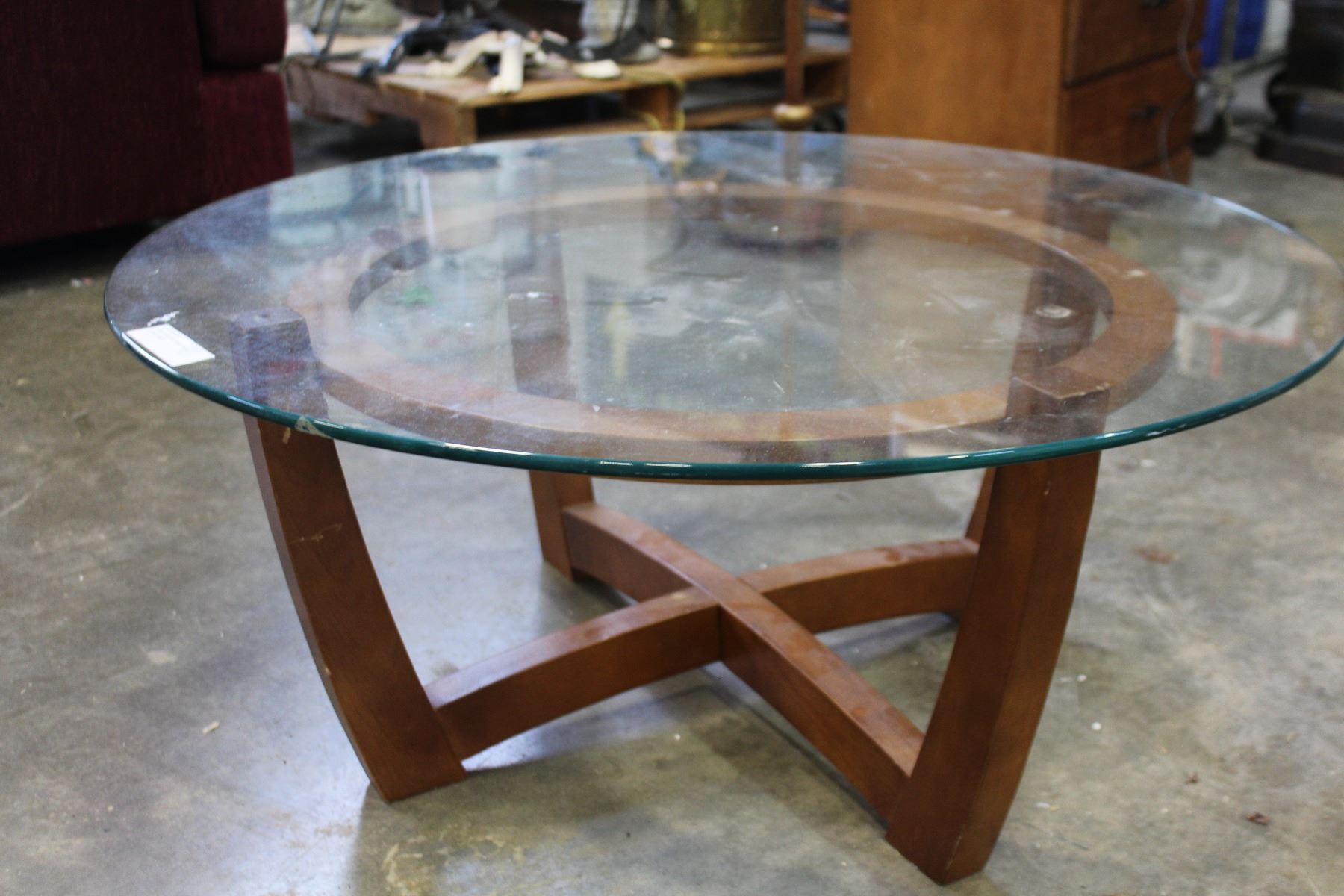 Round Glasstop Wood Base Coffee Table