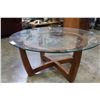 Image 1 : ROUND GLASSTOP WOOD BASE COFFEE TABLE