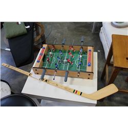 SIGNED HOCKEY STICK AND TABLE TOP SOCCER GAME