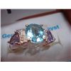 Image 2 : STERLING SILVER GENUINE AMETHYST BLUE TOPAZ AND DIAMOND RING WITH APPRAISEL $500.00