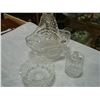 Image 1 : CRYSTAL BASKET AND BOWLAND CONDIMENT DISHA AND FOUR IVORY NAPKIN RINGS
