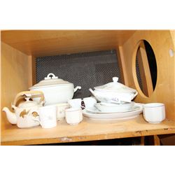 SHELF LOT OF CHINA AND TUREENS