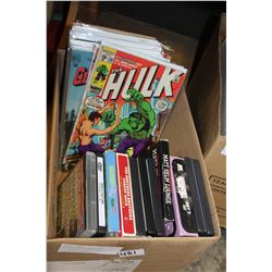 BOX OF COMICS AND DVDS