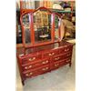 Image 1 : CHERRY FINISH DRESSER WITH TRIFOLD MIRROR