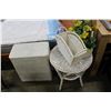 Image 1 : WHITE WICKER ENDTABLE AND MAGAZINE STAND AND LAUNDRY HAMPER