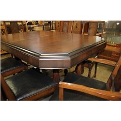 WALNUT DINING TABLE WITH LEAF AND SIX CHAIRS