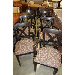 SIX WOOD UPHOLSTERED SEAT DINING ARMCHAIRS