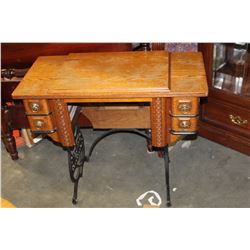 DOMESTIC CAST IRON AND OAK SEWING CABINET ONLY