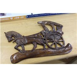 CARVED WAGON WALL HANGING AND GLOBE